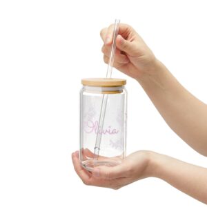Personalized Butterfly Sipper Glass, 16oz Glass with Straw, Unique Drinkware Gift, Custom Name Tumbler, Eco-Friendly Beverage Bottle
