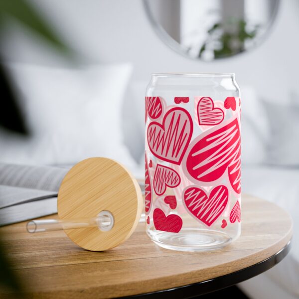 2431684670699352416_2048.jpeg Heartfelt Sipper Glass, 16oz, Cute Love Drinkware, Valentine's Day Gift, Romantic Kitchen Decor, Heart Patterned Water Glass