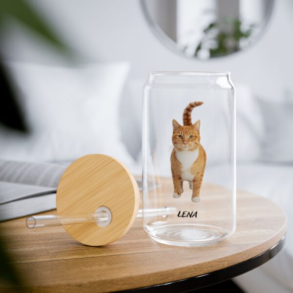 Cat-Themed 16oz Sipper Glass with Bamboo Lid - Perfect for Pet Lovers