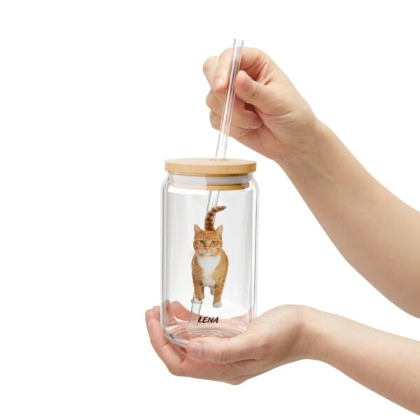 Cat-Themed 16oz Sipper Glass with Bamboo Lid - Perfect for Pet Lovers