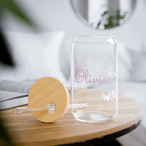 9320466550447463183_2048.jpeg Personalized Butterfly Sipper Glass, 16oz Glass with Straw, Unique Drinkware Gift, Custom Name Tumbler, Eco-Friendly Beverage Bottle