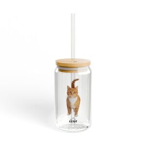 Cat-Themed 16oz Sipper Glass with Bamboo Lid - Perfect for Pet Lovers